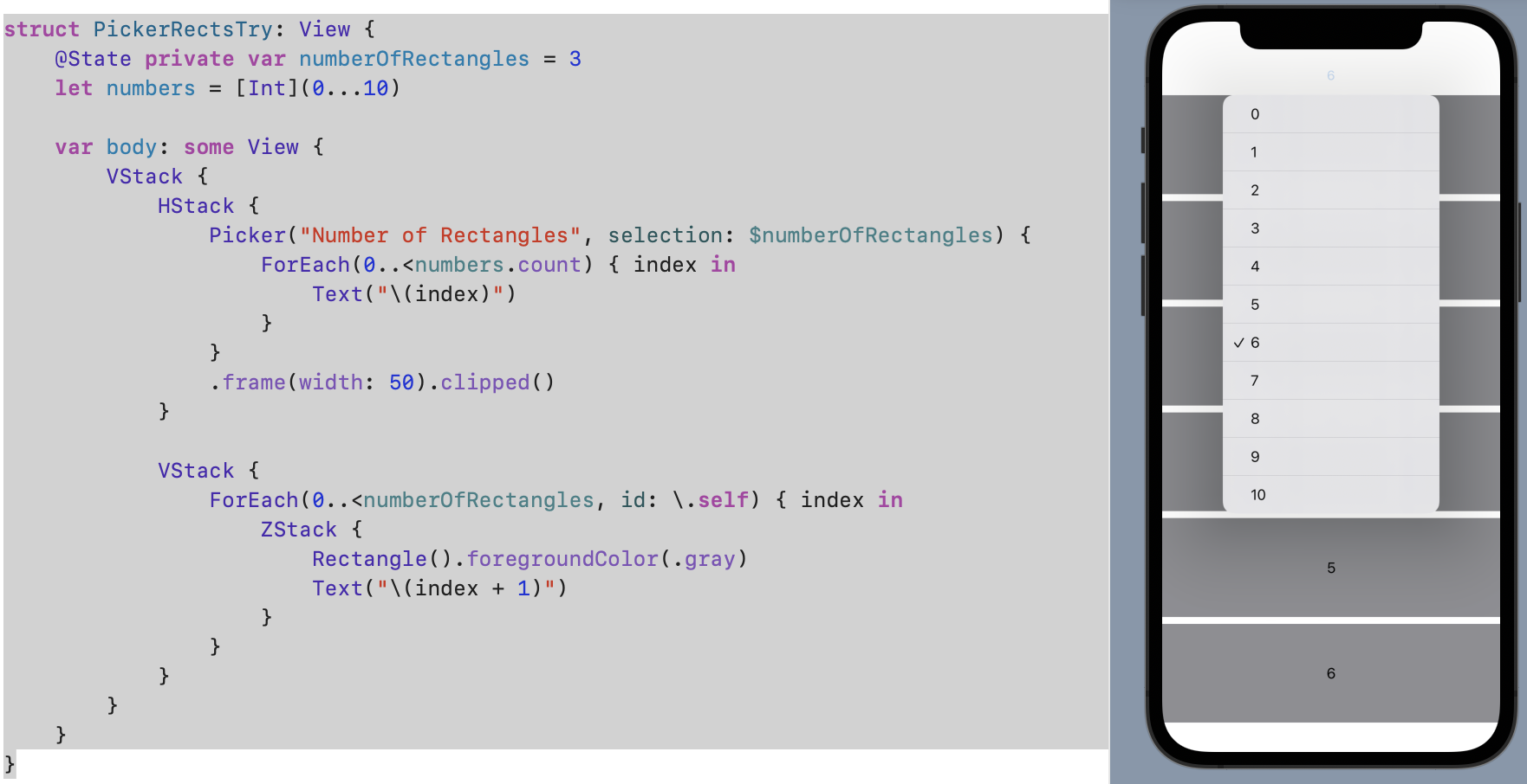 SOLVED Passing Picker Value To A ForEach View Change Number Of Rectangles SwiftUI Hacking 